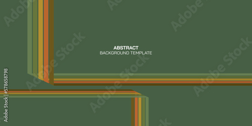Colorful striped on green background retro colors from the 1970s have blank space. Abstract stylish 70s era line illustration.