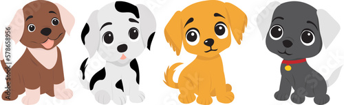 dogs, puppies cartoon in flat style isolated vector