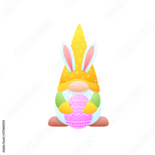 Cute easter gnome. Funny spring illustration for greeting cards, invitations, prints etc. Cartoon objects isolated on a white background. Vector 10 EPS.
