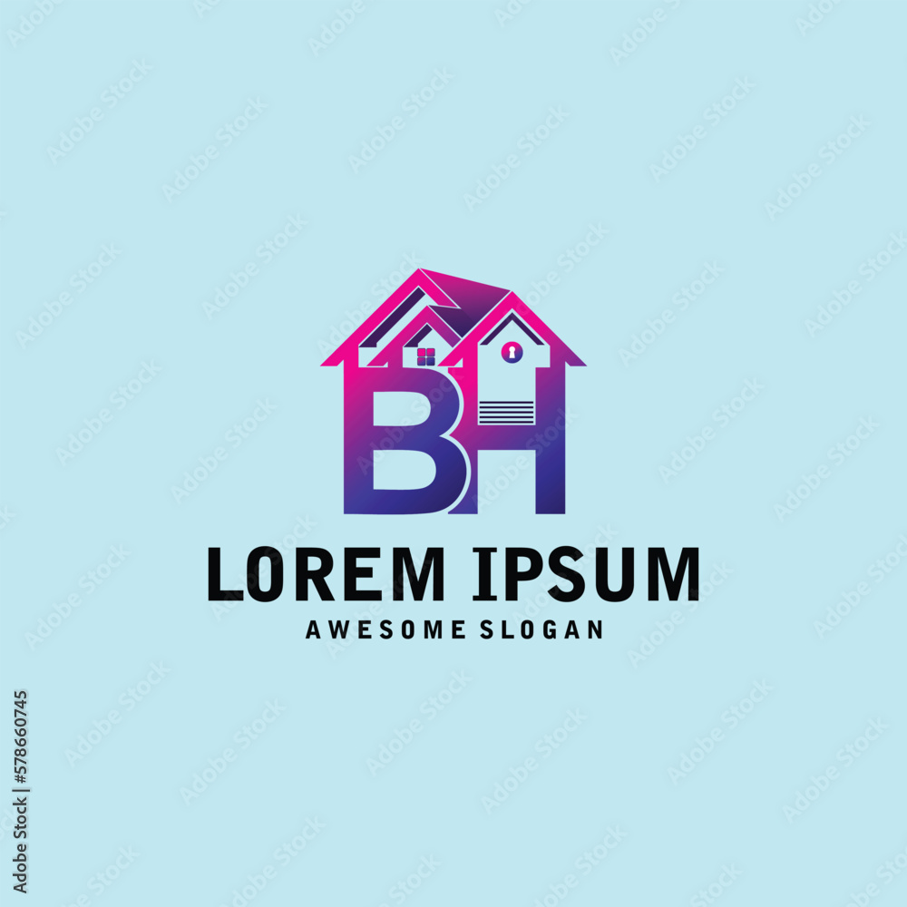 Fototapeta premium letter BH home logo design colorful illustration