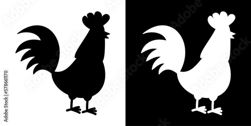 White and black farm hen on black and white background