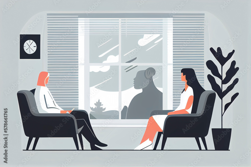 Obraz premium Illustration of therapist talking to patient, Generative AI.