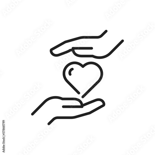 Charity vector icon, Helping hands, hands and heart icon, hand holding heart illustration