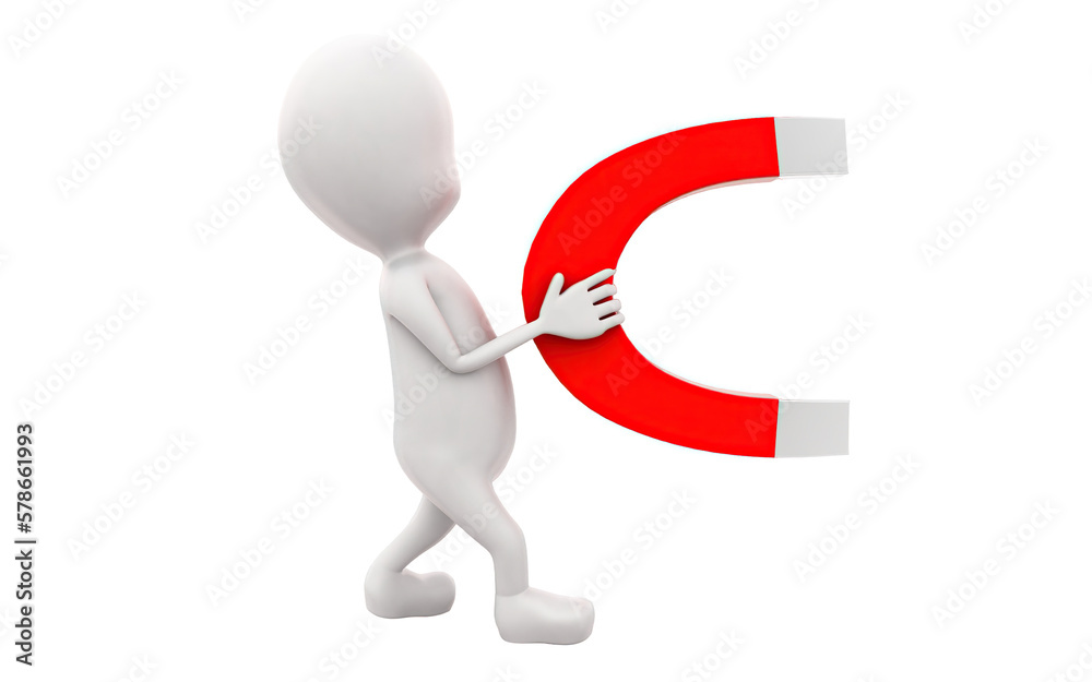 3d man holding magnet in hands concept 3d man holding magnet in hands concept