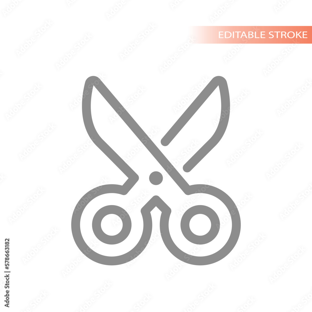 Scissors line vector icon. Paper or cosmetic scissor outline symbol. Scissors line vector icon. Paper or cosmetic scissor outline symbol.