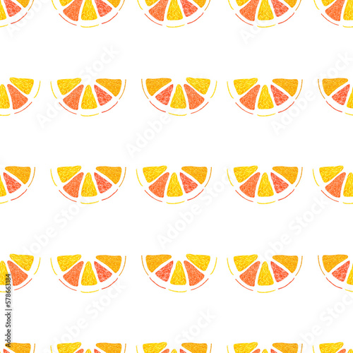 Hand drawn watercolor orange lemon grapefruit slices seamless pattern on white background. Scrapbook, post card, textile, fabric.