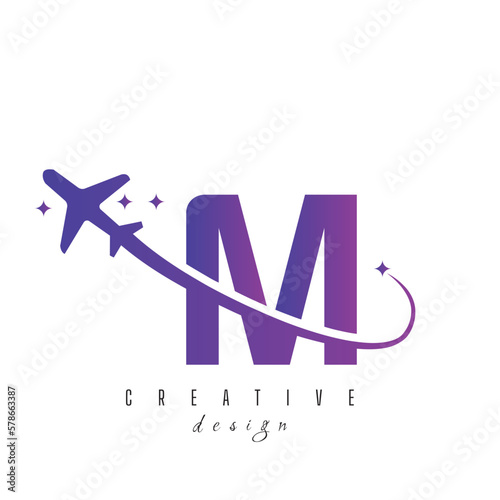 Letter M With Air Travel Logo Design Template