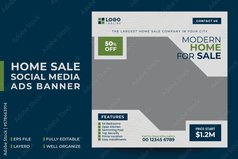 Obraz premium Modern Home Sale Social Media Ads Banner Template