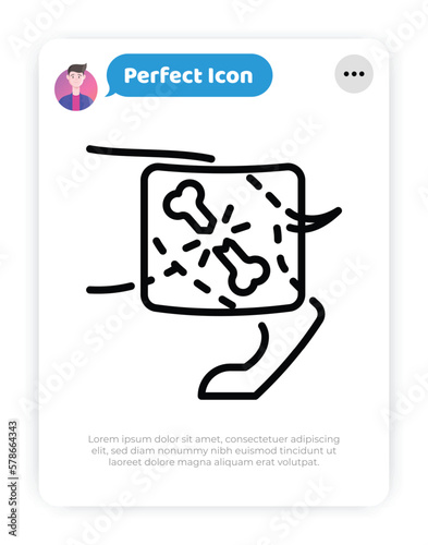 Dog broken leg, bone fracture x-ray. Veterinary clinic. Thin line icon. Pet care. Vector illustration.