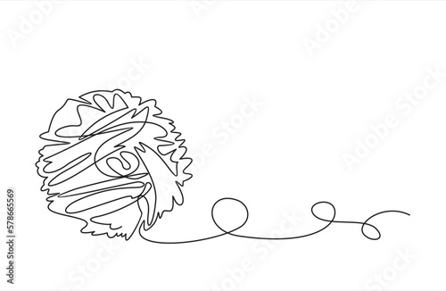 One continuous single line of Clew ball of thread. Continuous one line drawing vector illustration