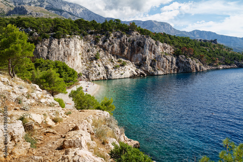 A picturesque beach among the rocks near Makarska, Croatia