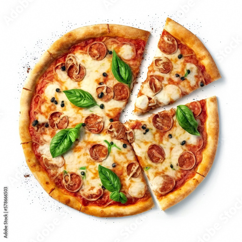 delicious pizza, italian cuisine, isolated on a white background,, generative ai