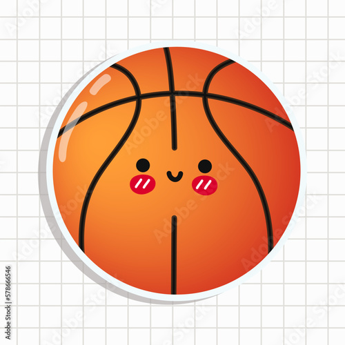 Cute funny basketball sticker.Vector hand drawn cartoon kawaii character illustration icon. Isolated on background. Basketball ball sticker haracter concept