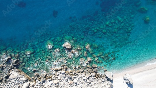 Aerial panoramic top sea view a drone Beautiful water on the beach Paradise beautiful place for tourism