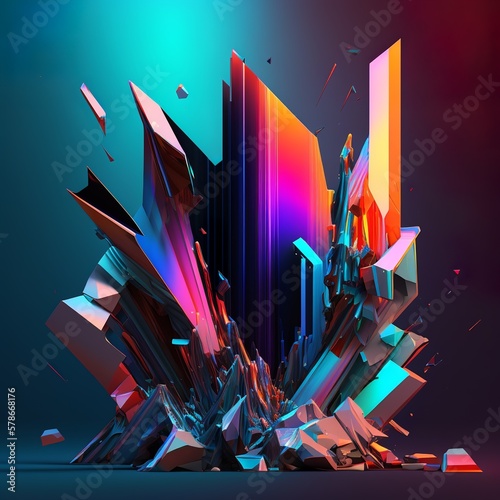 brutal, professional,digital,color, holographic background 
fragmented effect explosive purple sharp graphic rescources, geometric, design, element, hexagon,  Generative AI  photo