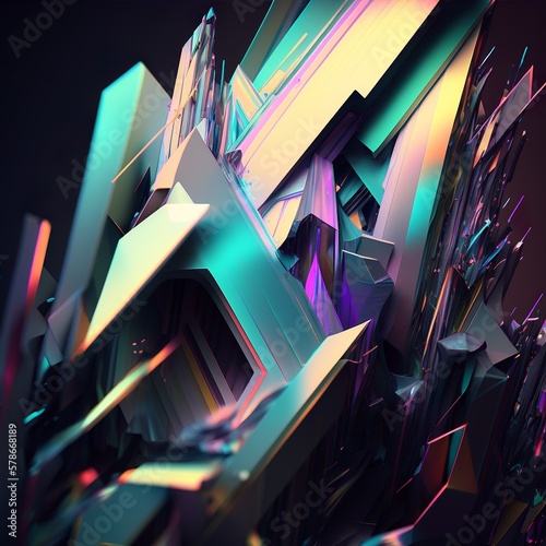 brutal, professional,digital,color, holographic background 
fragmented effect explosive purple sharp graphic rescources, geometric, design, element, hexagon,  Generative AI  photo