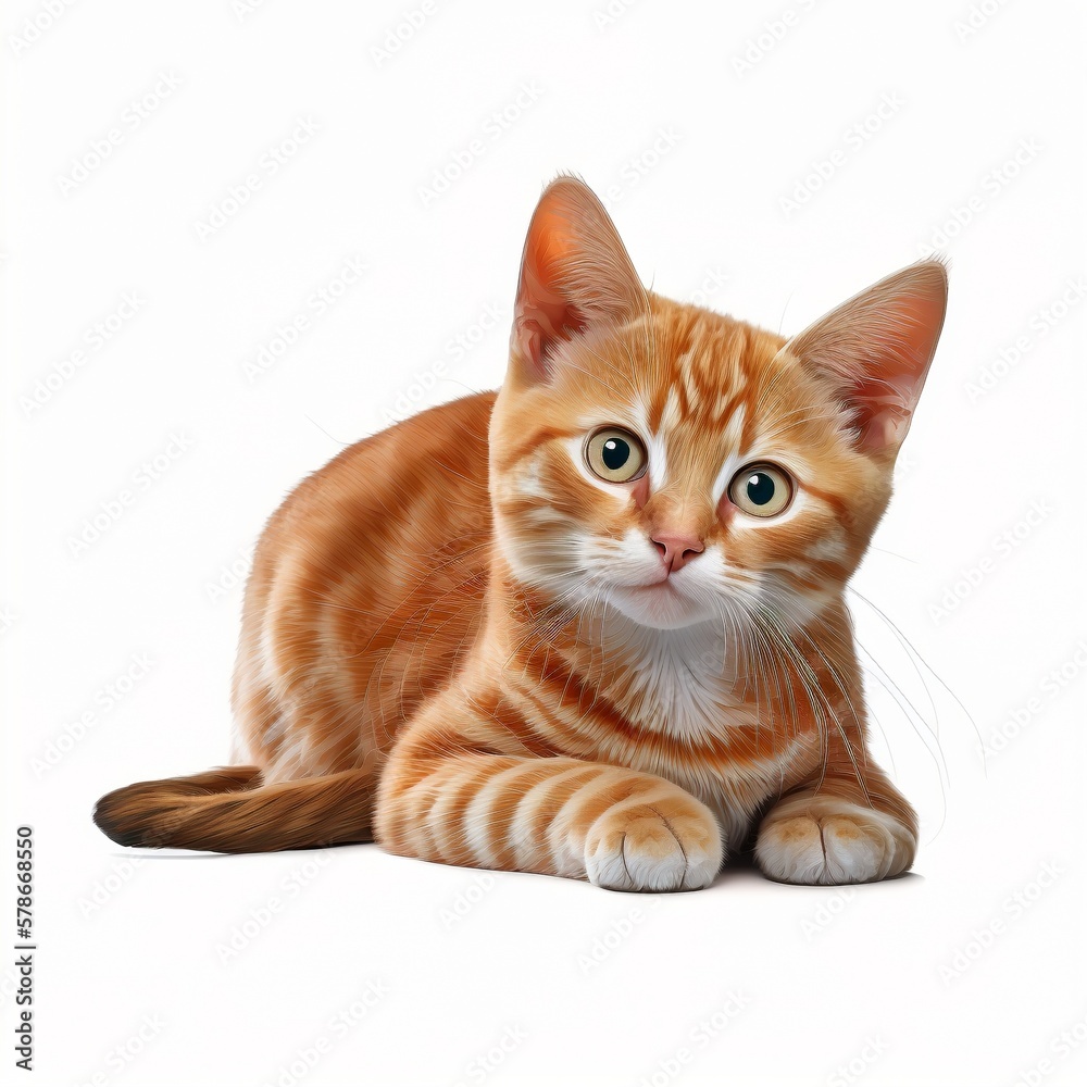Cute little red house cat, laying down. Looking curious towards camera. Isolated cutout on a transparent background. red striped mammal pet portrait prick-ears meow kitty white Generative AI Cute little red house cat, laying down. Looking curious towards camera. Isolated cutout on a transparent background. red striped mammal pet portrait prick-ears meow kitty white Generative AI