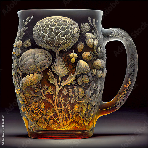 Beautiful glass mug of beer, winter evening, iai illustration photo