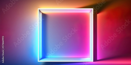 abstract white frame on a colorful glowing background, generative ai