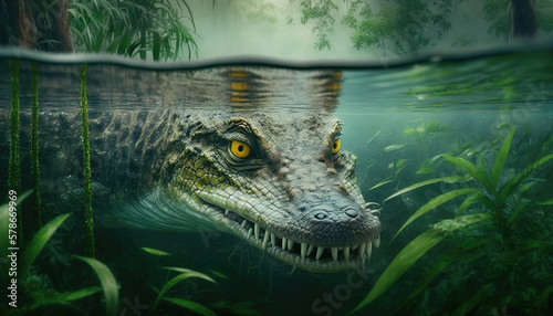 alligator in the everglades swamp water  generative ai