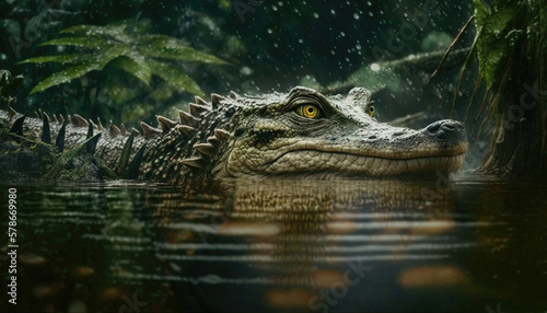 alligator in the everglades swamp water, generative ai