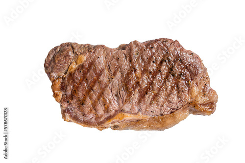 Grilled New York  striploin beef meat steak.  Isolated, transparent background