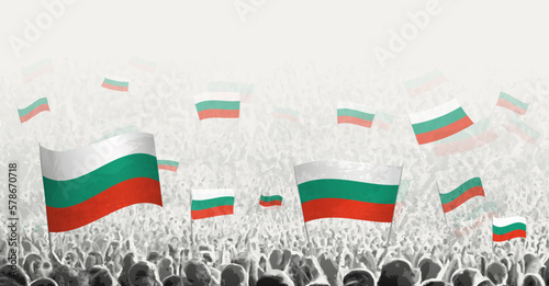 Abstract crowd with flag of Bulgaria. Peoples protest, revolution, strike and demonstration with flag of Bulgaria.
