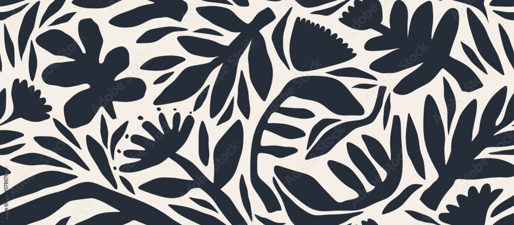 Fototapeta premium seamless pattern of leaves and flowers.