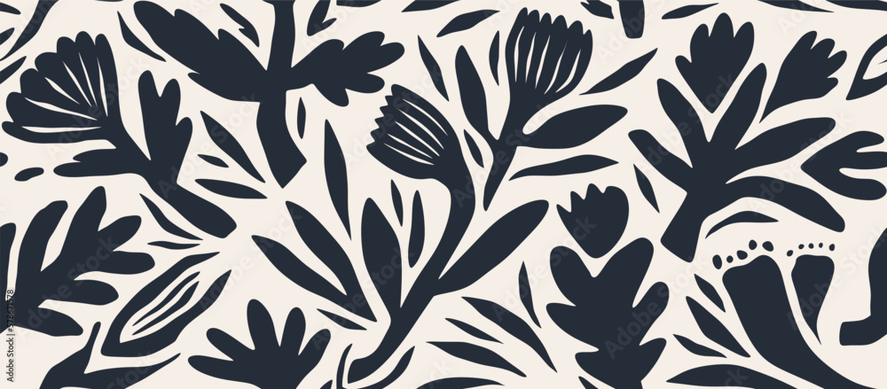 Hand drawn minimal abstract organic shapes seamless pattern, leaves and flowers.
Hand drawn minimal abstract organic shapes seamless pattern, leaves and flowers.