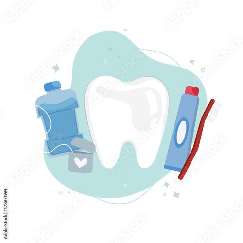 Cute healthy white tooth character - dentistry illustration in flat style - health care, dental protection, dental treatment