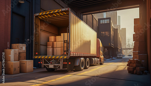 Fotografia On-Time Deliveries, A Large Modern Delivery Truck with Cargo and Goods, Generati