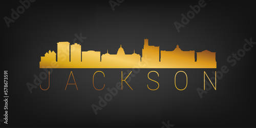 Jackson, MS, USA Gold Skyline City Silhouette Vector. Golden Design Luxury Style Icon Symbols. Travel and Tourism Famous Buildings.