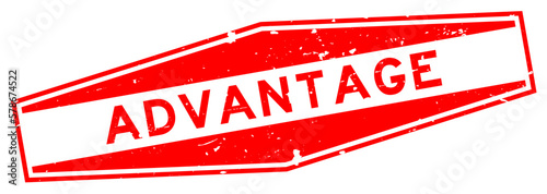 Grunge red advantage word hexagon rubber seal stamp on white background