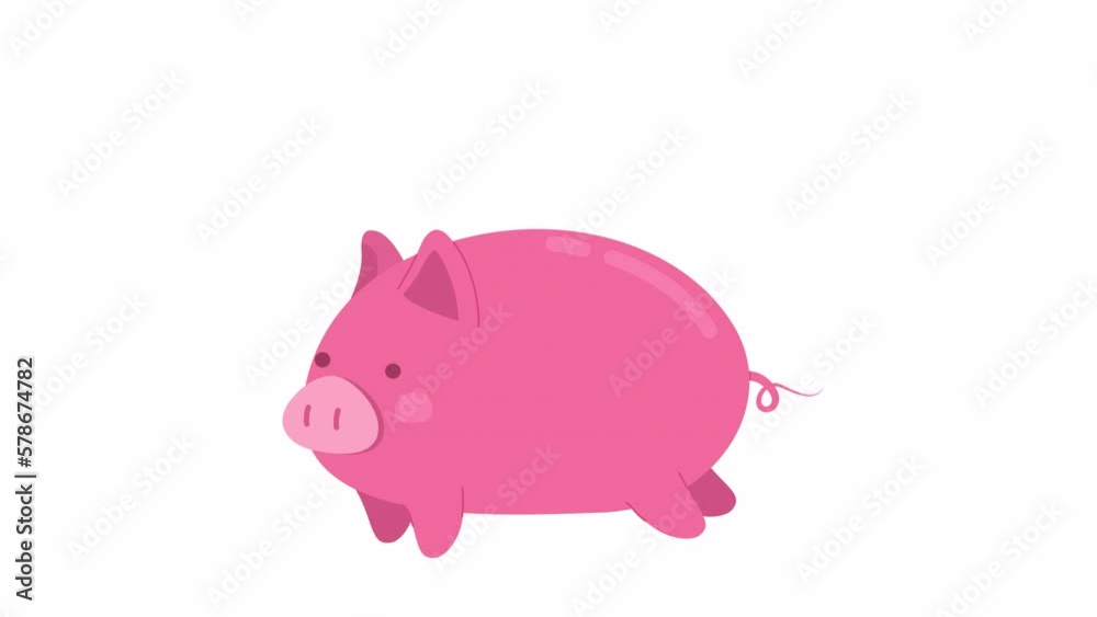 Animated running pink piggy. Cute domestic farm animal. Pig mini pet jumping. Flat character animation on white background with alpha channel transparency. Color cartoon style 4K video footage Animated running pink piggy. Cute domestic farm animal. Pig mini pet jumping. Flat character animation on white background with alpha channel transparency. Color cartoon style 4K video footage