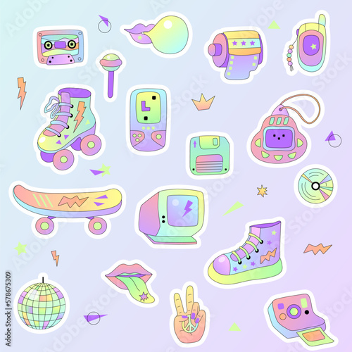 Retro stickers isolated on background. 90s vibes. Vector illustration.
