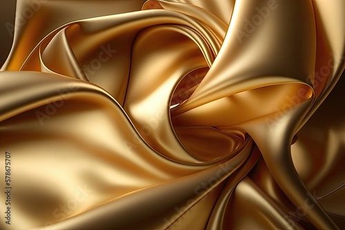 Gold satin textured background, rippled golden fabric.