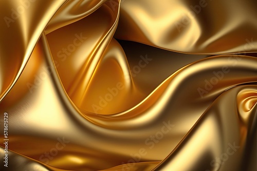 Gold satin textured background, rippled golden fabric.