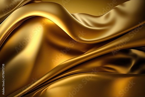 Gold satin textured background, rippled golden fabric.