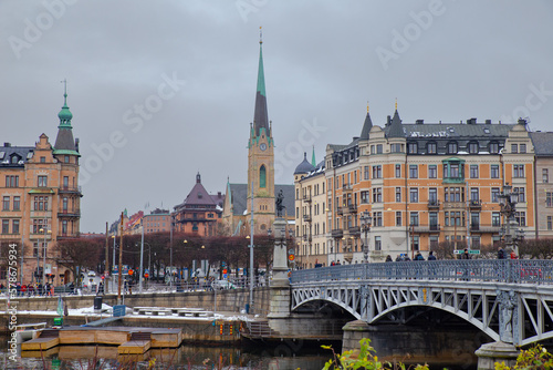 Photography Stockholm Gamla Stan buildings at waterfront with reflections, Sweden