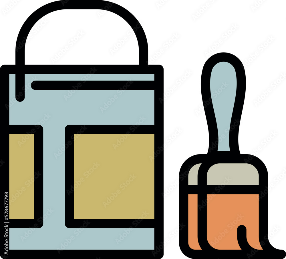 Bucket paint brush icon outline vector. Carpenter tool. Work design Bucket paint brush icon outline vector. Carpenter tool. Work design
