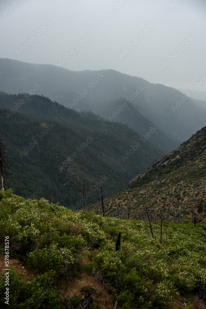 Clouds Begin To Pass Through Valley Below Lewis Creek Trail In Kings Canyon