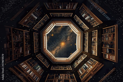 Magical infinite celestial library created with Generative AI 