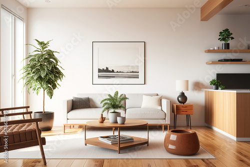 beautiful contemporary bright light modern living room interior  generative ai