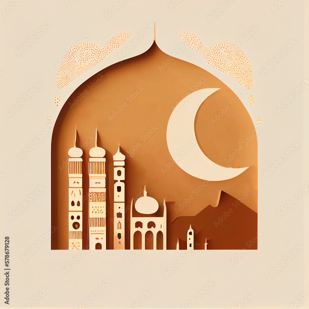 Arabic poster. Holy month of Ramadan. islamic background. Cinnamon sand design traditional arabic. blessed holiday Eid Mubarak. generative ai Arabic poster. Holy month of Ramadan. islamic background. Cinnamon sand design traditional arabic. blessed holiday Eid Mubarak. generative ai