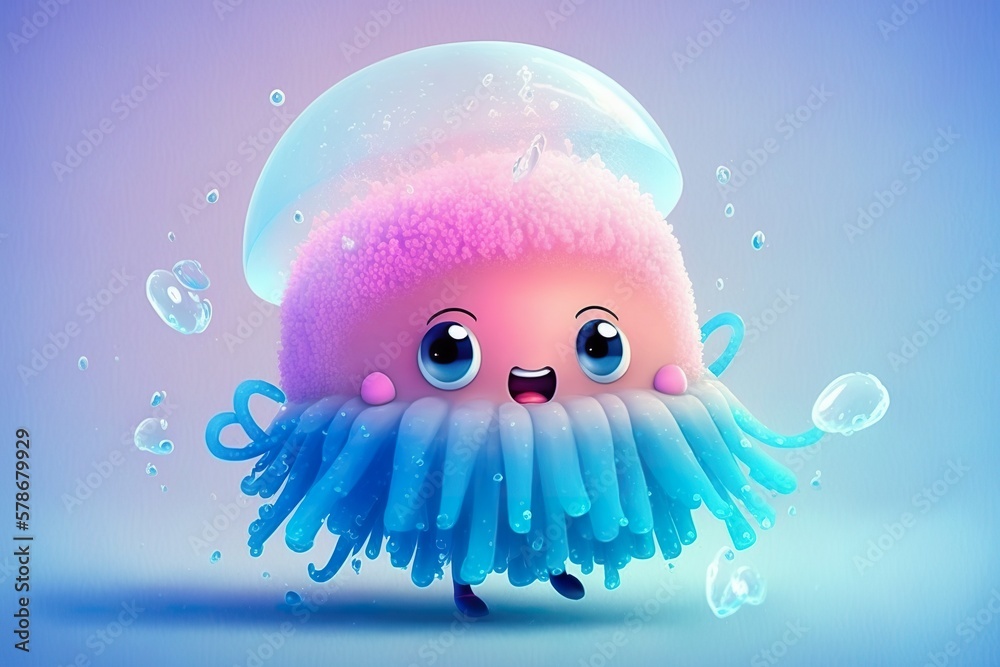 Cute cartoon jellyfish created with Generative AI Stock Illustration ...