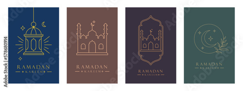 A set of Ramadan vector illustrations. Islamic greeting card template with Ramadan for wallpaper design. Poster, media banner.