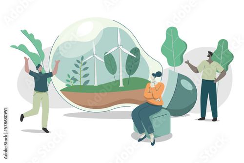 Wind turbine sustainable energy in the light bulb, Alternative power supply, Clean green energy from renewable sources concept,
Vector design illustration.
