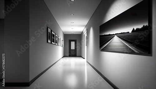 A panoramic shot of a minimalist hallway  Generative AI