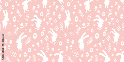 Cute hand drawn easter bunnies seamless pattern, easter doodle background, great for textiles, banners, wallpapers, wrapping - vector design