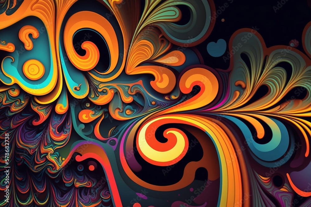 A Psychedelic Pattern Background with Vibrant Colors and Playful Shapes. Generative AI A Psychedelic Pattern Background with Vibrant Colors and Playful Shapes. Generative AI
